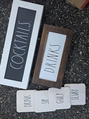 Rae Dunn White & Brown 'Cocktails' and 'Drinks' Wall Signs
